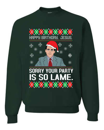 The Office Michael Happy Birthday Jesus Ugly Christmas Sweater Unisex Crewneck Graphic Sweatshirt