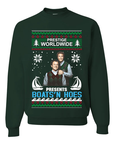 Prestige Worldwide Boats N' Hoes Step Brothers  Ugly Christmas Sweater Unisex Crewneck Graphic Sweatshirt