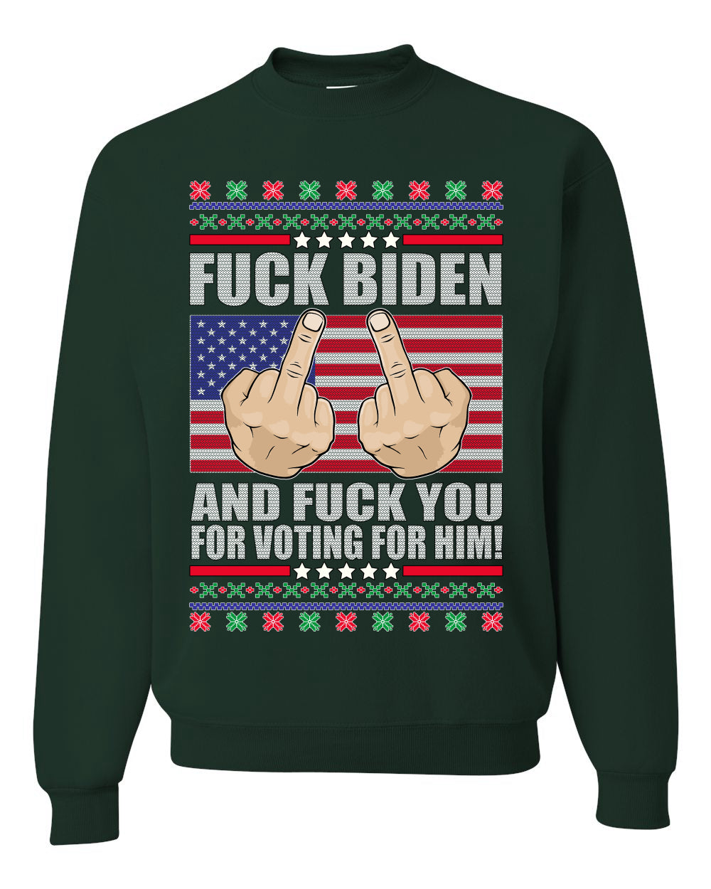 Fuck Biden and Fuck You For Voting For Him  Merry Ugly Christmas Sweater Unisex Crewneck Graphic Sweatshirt