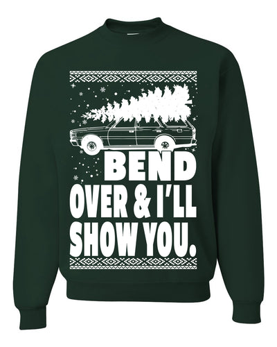 Fanily Vacation Bend Over & I'll Show You Ugly Christmas Sweater Unisex Crewneck Graphic Sweatshirt