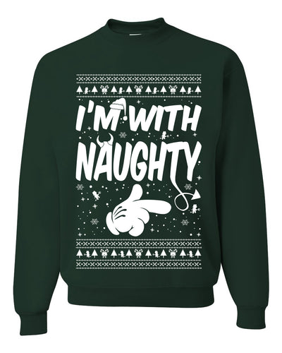 I'm With Naughty Individual Couples Ugly Christmas Sweater Unisex Crewneck Graphic Sweatshirt