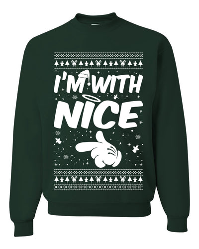 I'm With Nice Individual Couples Ugly Christmas Sweater Unisex Crewneck Graphic Sweatshirt