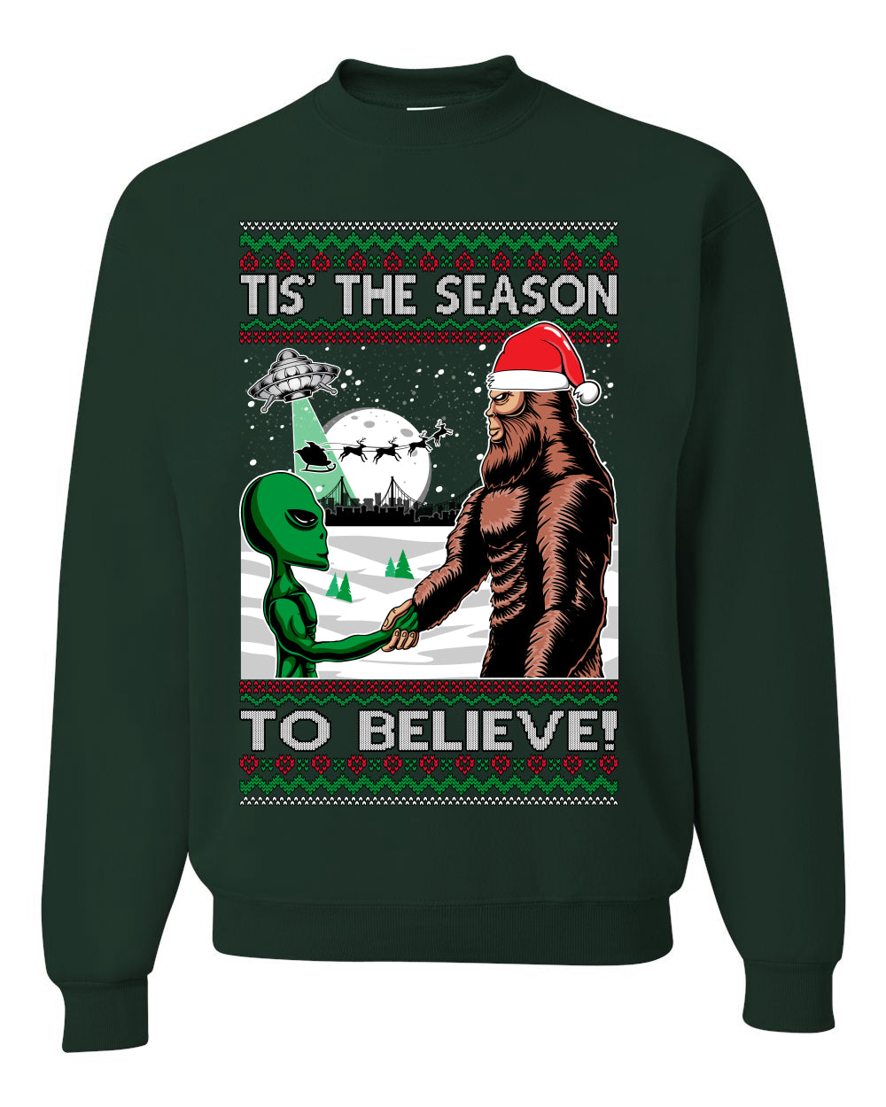 Bigfoot Tis' The Season to Believe in Conspiracies Aliens Ufo  Ugly Christmas Sweater Unisex Crewneck Graphic Sweatshirt