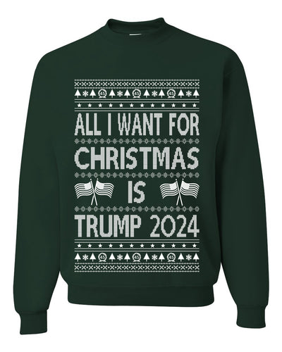 All I Want For Christmas is Trump 2024 Elections Ugly Christmas Sweater Unisex Crewneck Graphic Sweatshirt