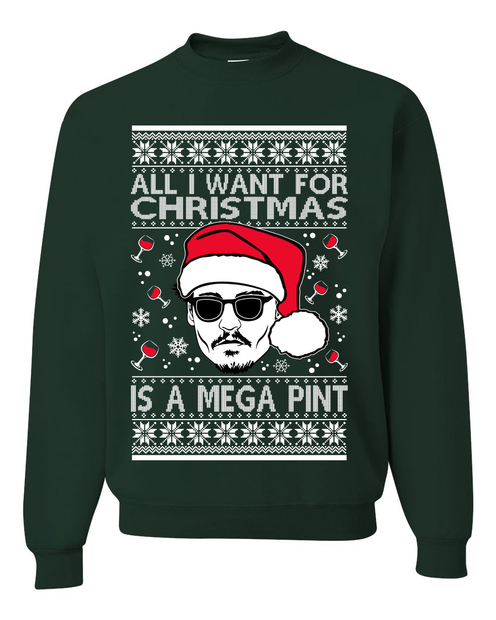Johnny D All I Want For Christmas is a Mega Ugly Christmas Sweater Unisex Crewneck Sweatshirt