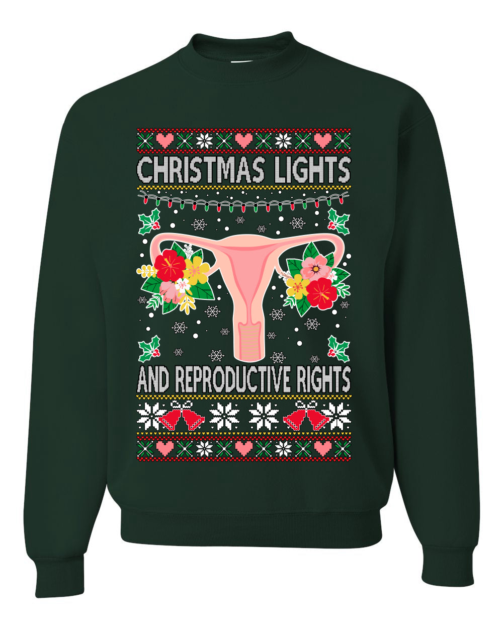 Christmas Lights & Reproductive Rights Ugly Christmas Sweater Unisex Crewneck Graphic Sweatshirt