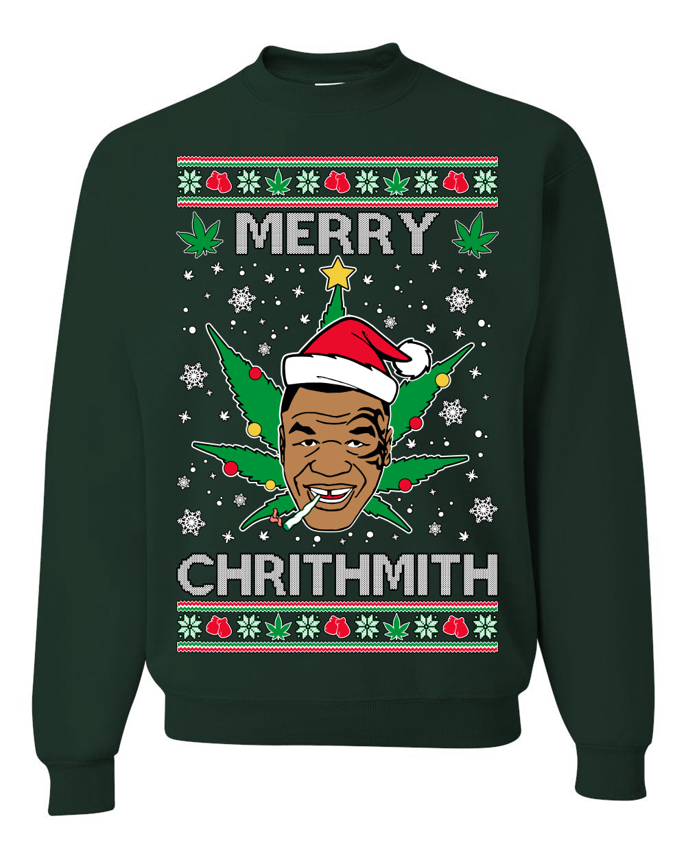 Merry Chrithmith Weed Pot Leaf Join Stoner Ugly Christmas Sweater Unisex Crewneck Sweatshirt