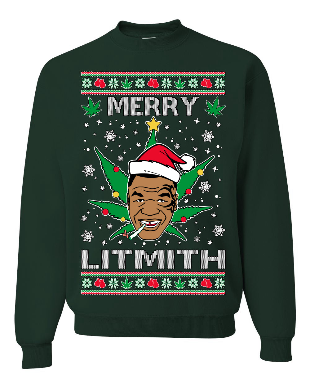 Merry Lithmith Weed Pot Leaf Join Stoner Ugly Christmas Sweater Unisex Crewneck Graphic Sweatshirt