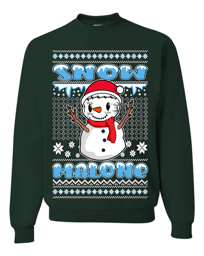 Snow Malone Snowman Face Tatoo Parody Ugly Christmas Sweater Unisex Crewneck Graphic Sweatshirt