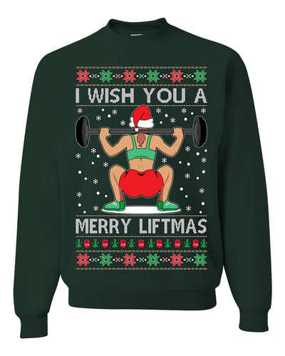 I Wish You A Merry Liftmas Woman Workout Gym Holiday Fitness Ugly Christmas Sweater Unisex Crewneck Graphic Sweatshirt