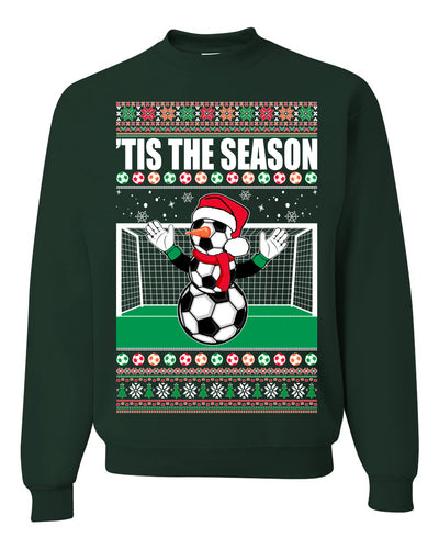 Santa Tis' The Season To Play Soccer Ball Goalie Fun Sports  Ugly Christmas Sweater Unisex Crewneck Graphic Sweatshirt