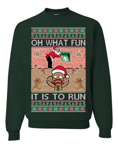 Santa Bakery Oven Ginger Bread What Fun It Is To Run Ugly Christmas Sweater Unisex Crewneck Graphic Sweatshirt