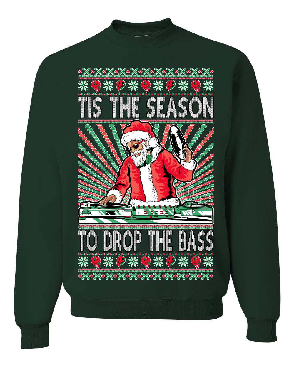 Tis The Season To Drop The Bass DJ Music Party EDM Mixer Gift Ugly Christmas Sweater Unisex Crewneck Graphic Sweatshirt