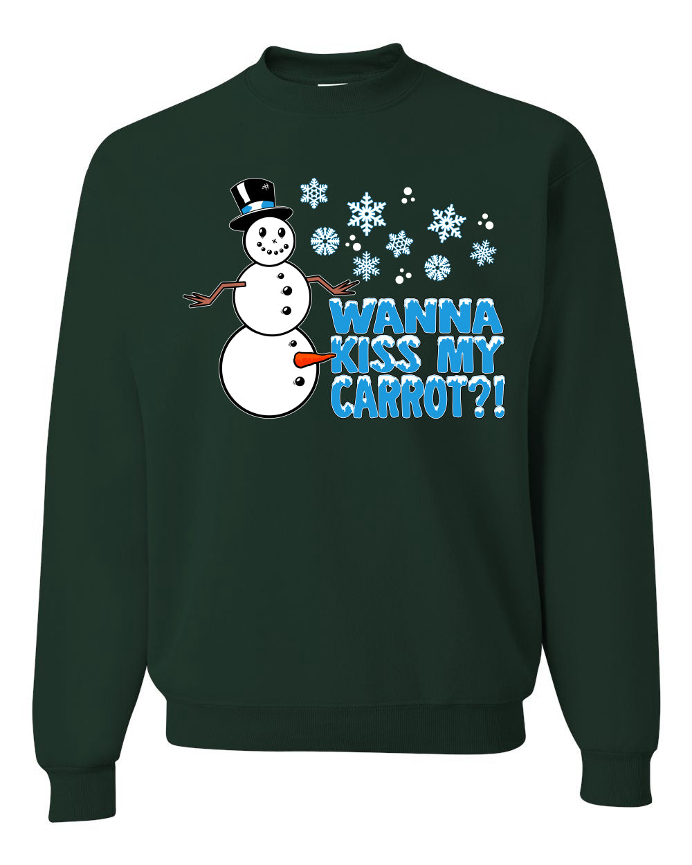 Snowman Dick Joke Wanna Kiss My Carrot Snowflakes Ugly Christmas Sweater Unisex Crewneck Graphic Sweatshirt