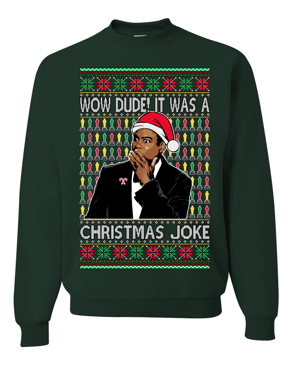 Chris Meme Award Show Wow Dude It Was A Christmas Joke Ugly Christmas Sweater Unisex Crewneck Graphic Sweatshirt