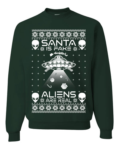 Santa Is Fake Aliens Are Real Ugly Christmas Sweater Unisex Crewneck Sweatshirt