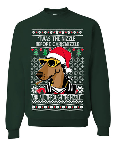 Twas The Nizzle Before Chrismizzle Gangster Dogg Rapper Ugly Christmas Sweater Unisex Crewneck Sweatshirt
