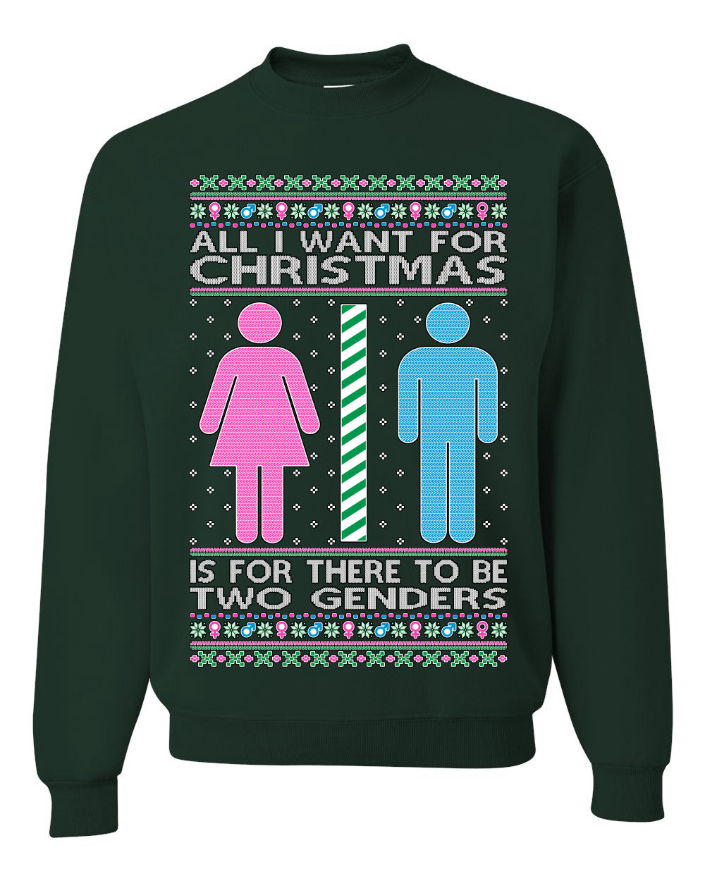 All I Want For Christmas Is For There To Be Two Genders Ugly Christmas Sweater Unisex Crewneck Sweatshirt