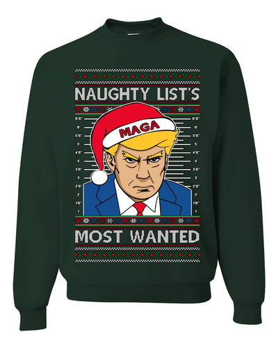 Naughty List's Most Wanted Trump Mugshot Ugly Christmas Sweater Unisex Crewneck Sweatshirt