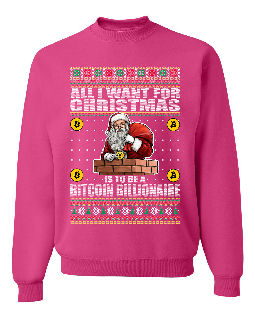 Bitcoin Billionaire For Christmas  Merry Ugly Christmas Sweater Unisex Crewneck Graphic Sweatshirt