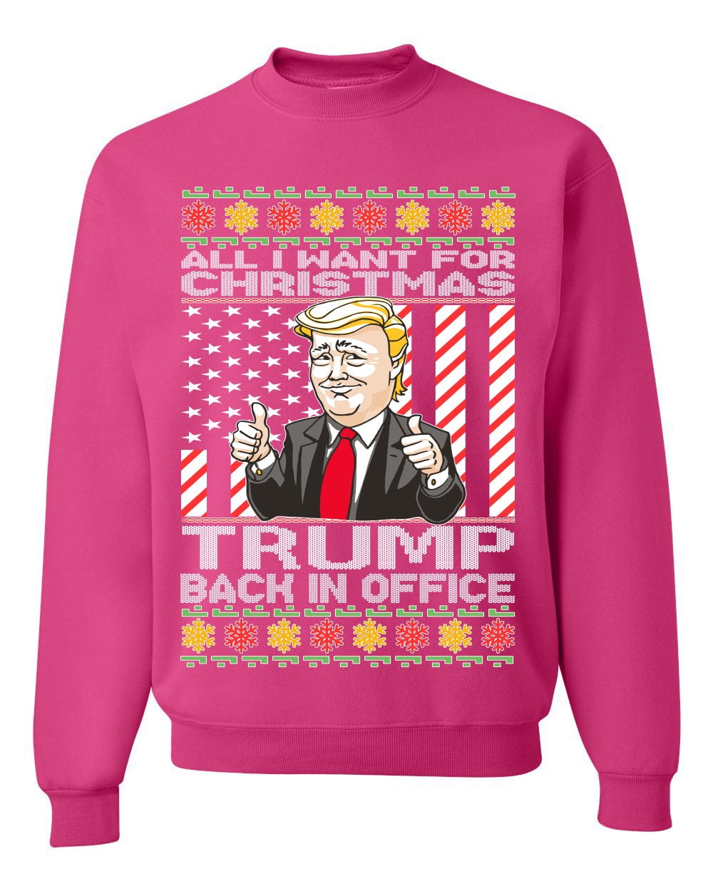 All I Want For Christmas is Trump Back In Office  Merry Ugly Christmas Sweater Unisex Crewneck Graphic Sweatshirt