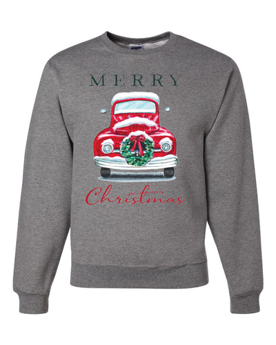 Merry Merry Christmas Red Car with Xmas Garland Merry Christmas Unisex Crewneck Graphic Sweatshirt