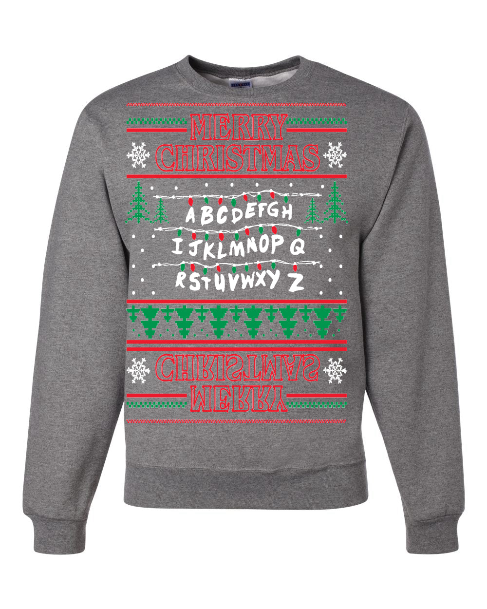 Merry Christmas Alphabet A-Z Christmas lights  Ugly Christmas Sweater Unisex Crewneck Graphic Sweatshirt