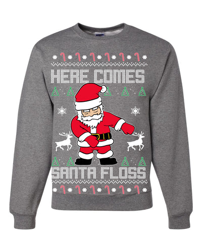 Here Comes Santa Floss Funny Dance Moves Merry Ugly Christmas Sweater Unisex Crewneck Graphic Sweatshirt