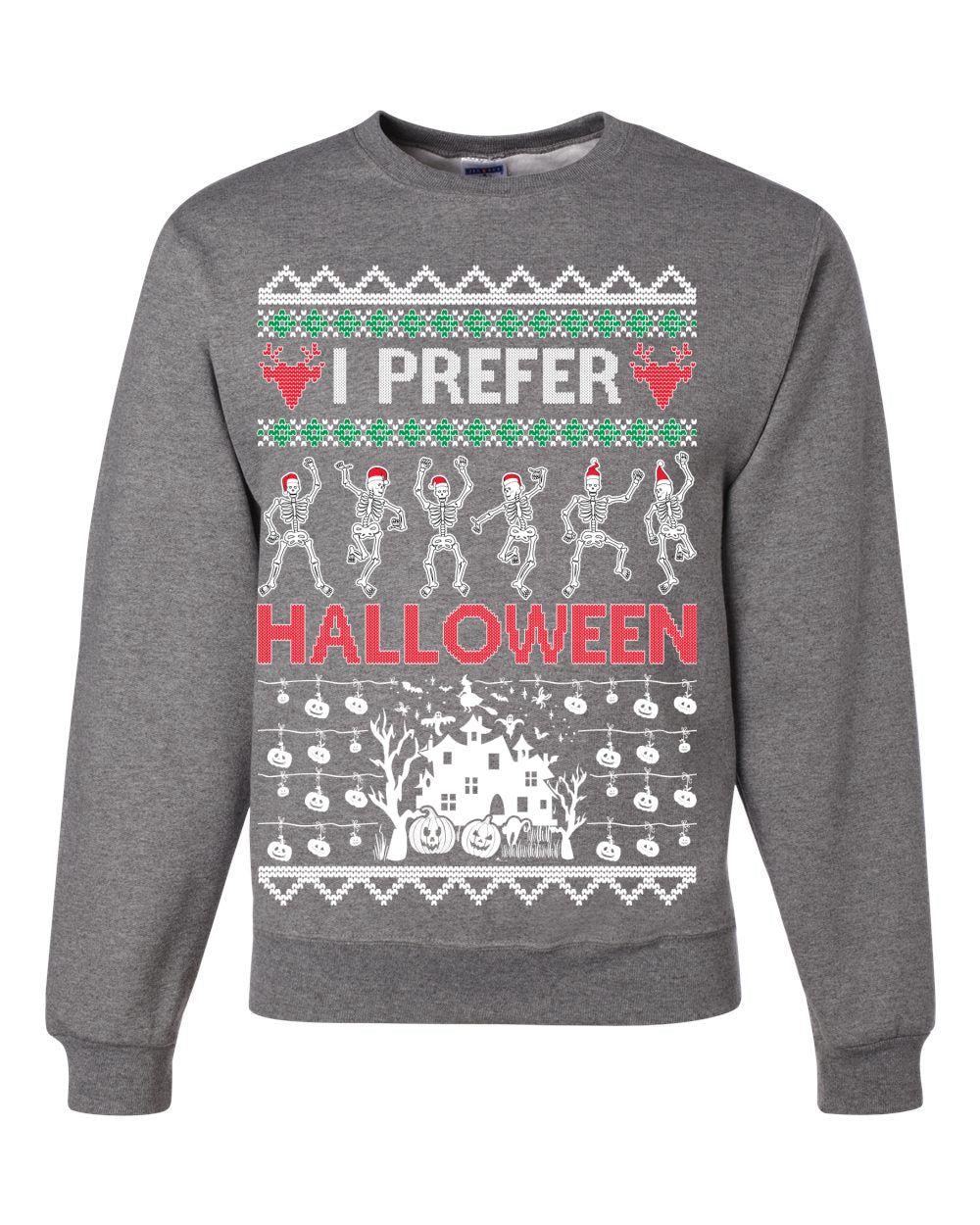 I Prefer Halloween Dancing Skeletons Ugly Christmas Sweater Unisex Crewneck Sweatshirt