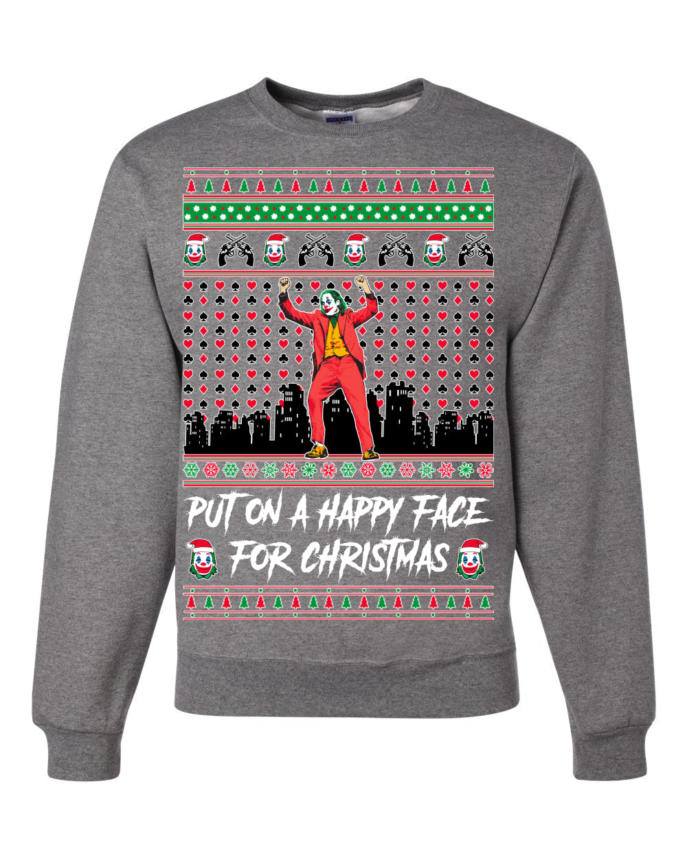 Villain Put on a Happy Face for Christmas  Ugly Christmas Sweater Unisex Crewneck Graphic Sweatshirt