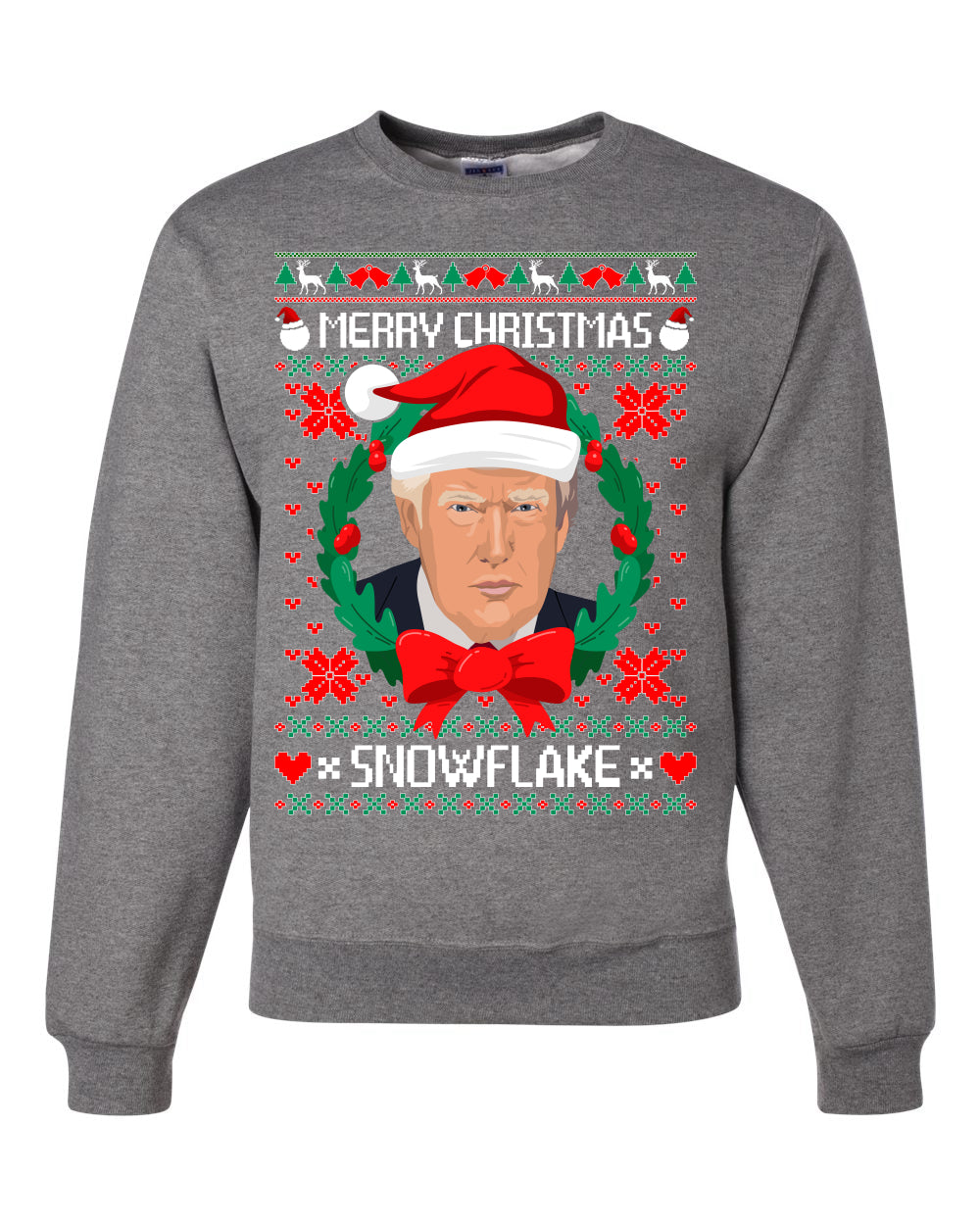 Merry Christmas Snowflake Trump Merry Ugly Christmas Sweater Unisex Crewneck Graphic Sweatshirt