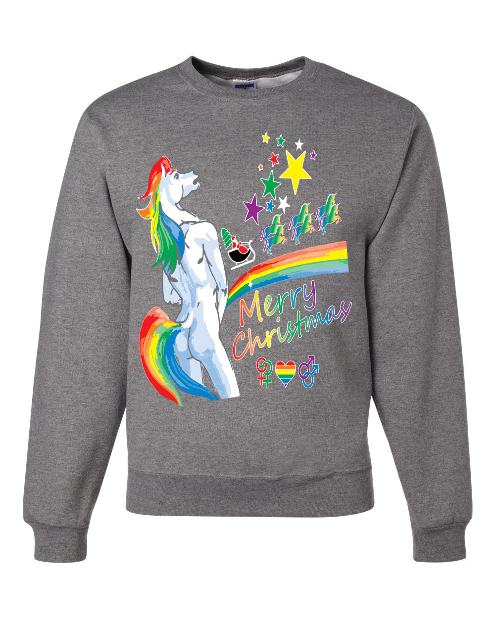 Unicorn Pissing Rainbow Merry Ugly Christmas Sweater Unisex Crewneck Graphic Sweatshirt