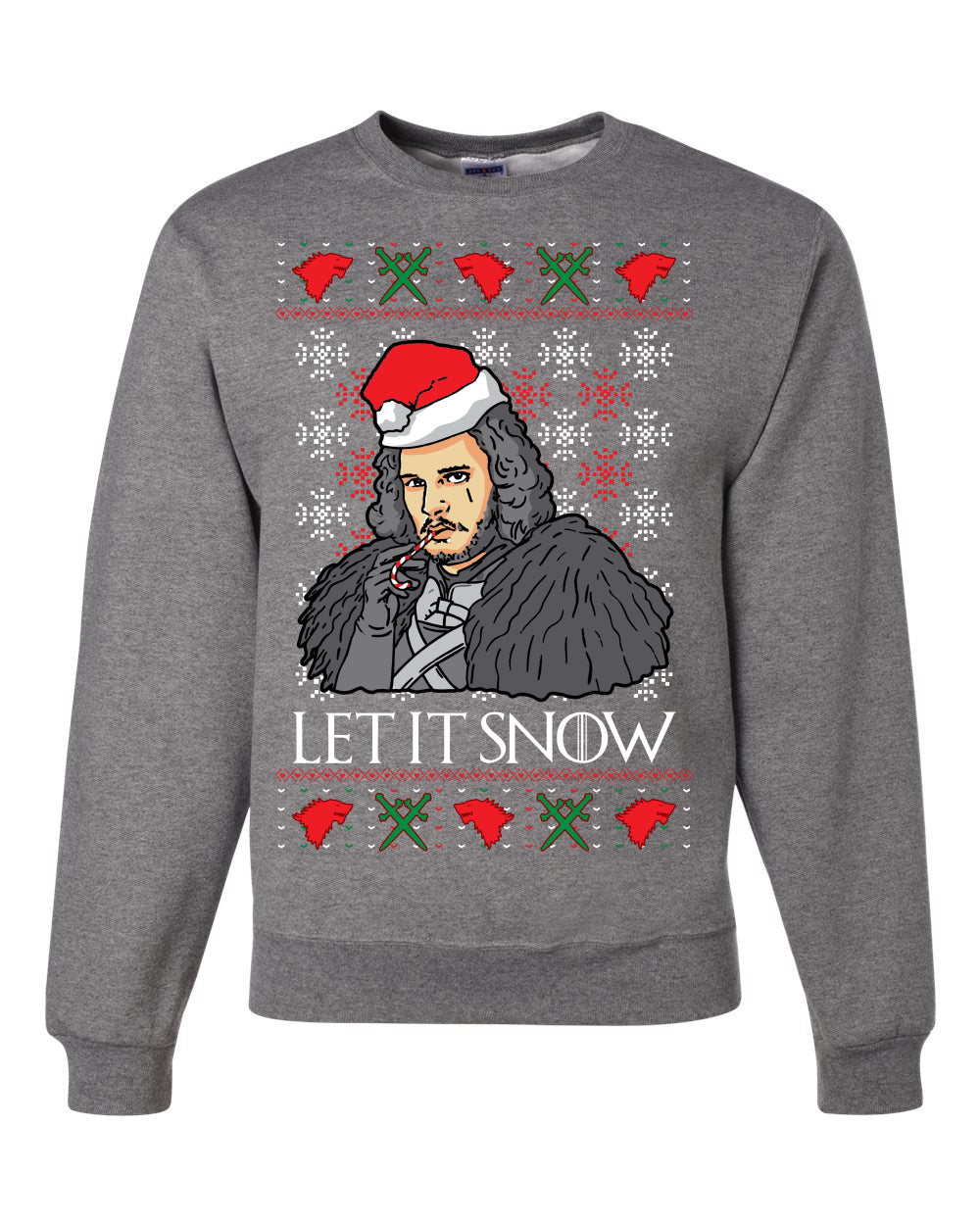 Let It Snow Jon Snow Full Color GoT Merry Ugly Christmas Sweater Unisex Crewneck Graphic Sweatshirt