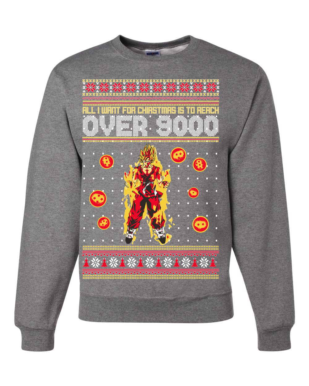 DBZ Anime Cartoon Fan Reach Over 9,000 Ugly Christmas Sweater Unisex Crewneck Sweatshirt