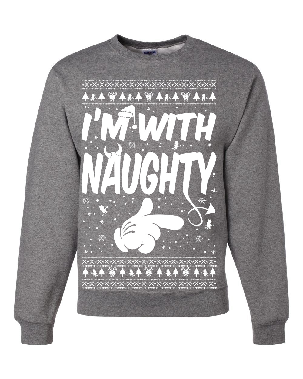 I'm With Naughty Individual Couples Ugly Christmas Sweater Unisex Crewneck Graphic Sweatshirt