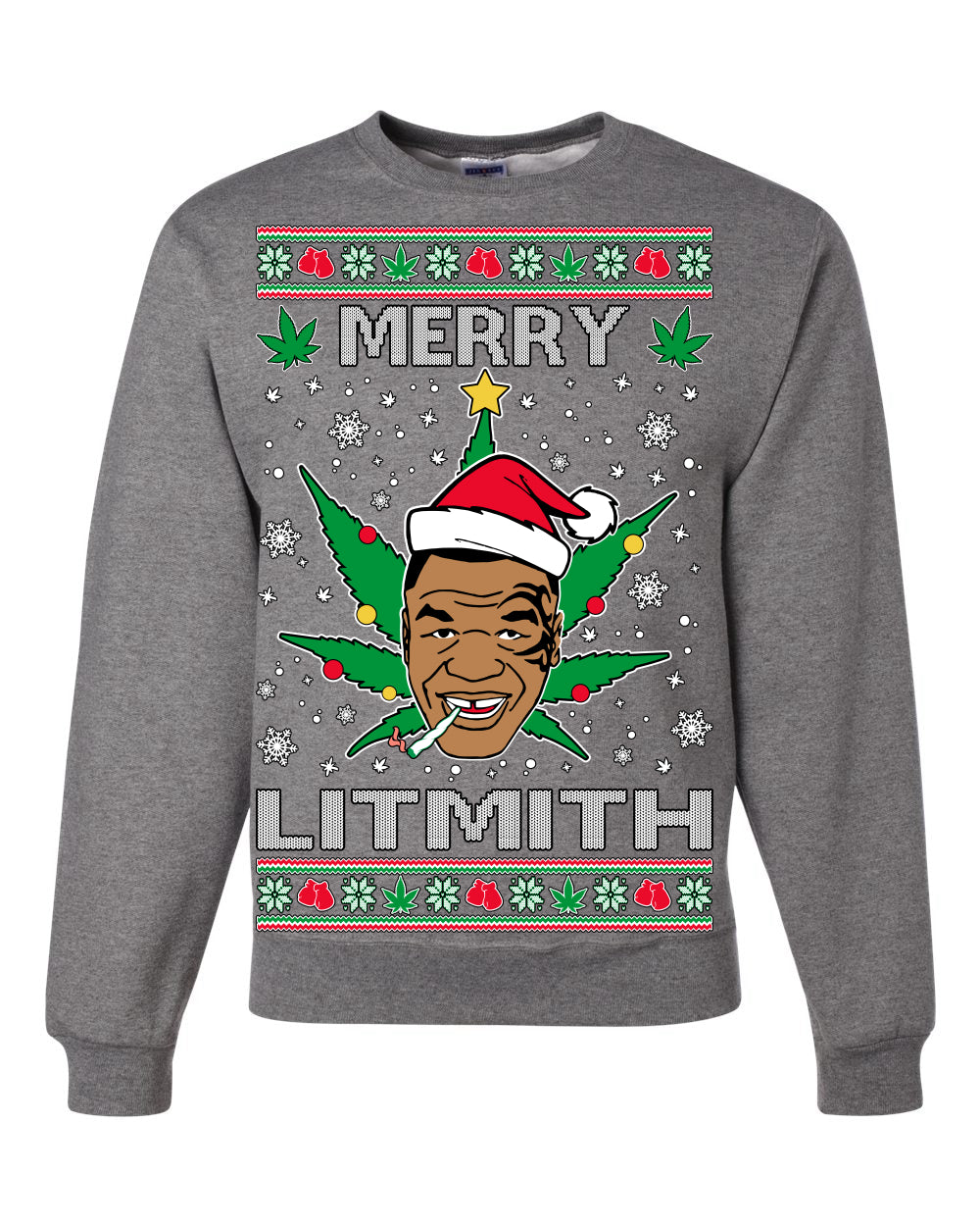 Merry Lithmith Weed Pot Leaf Join Stoner Ugly Christmas Sweater Unisex Crewneck Graphic Sweatshirt