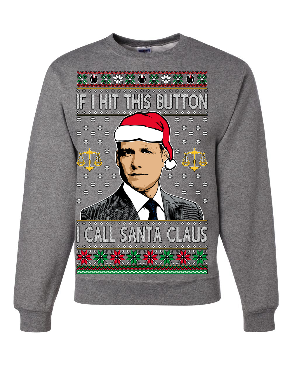 Harvey Hit This Button I Call Santa Specter TV Show Parody Ugly Christmas Sweater Unisex Crewneck Sweatshirt