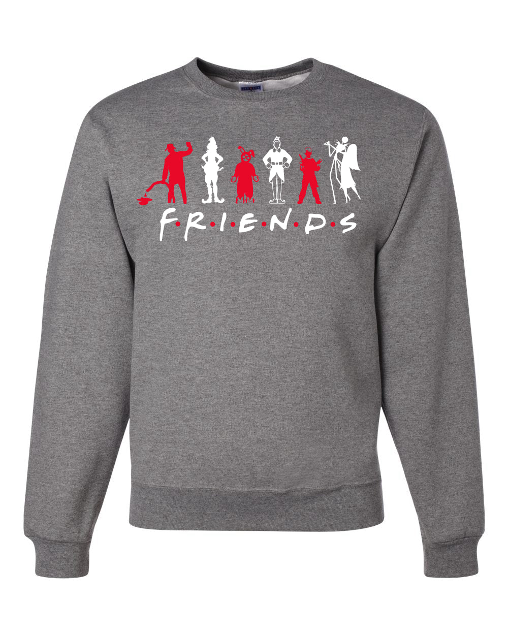 Iconic Holiday Movie Charcters Friends Parody Red White Ugly Christmas Sweater Unisex Crewneck Sweatshirt