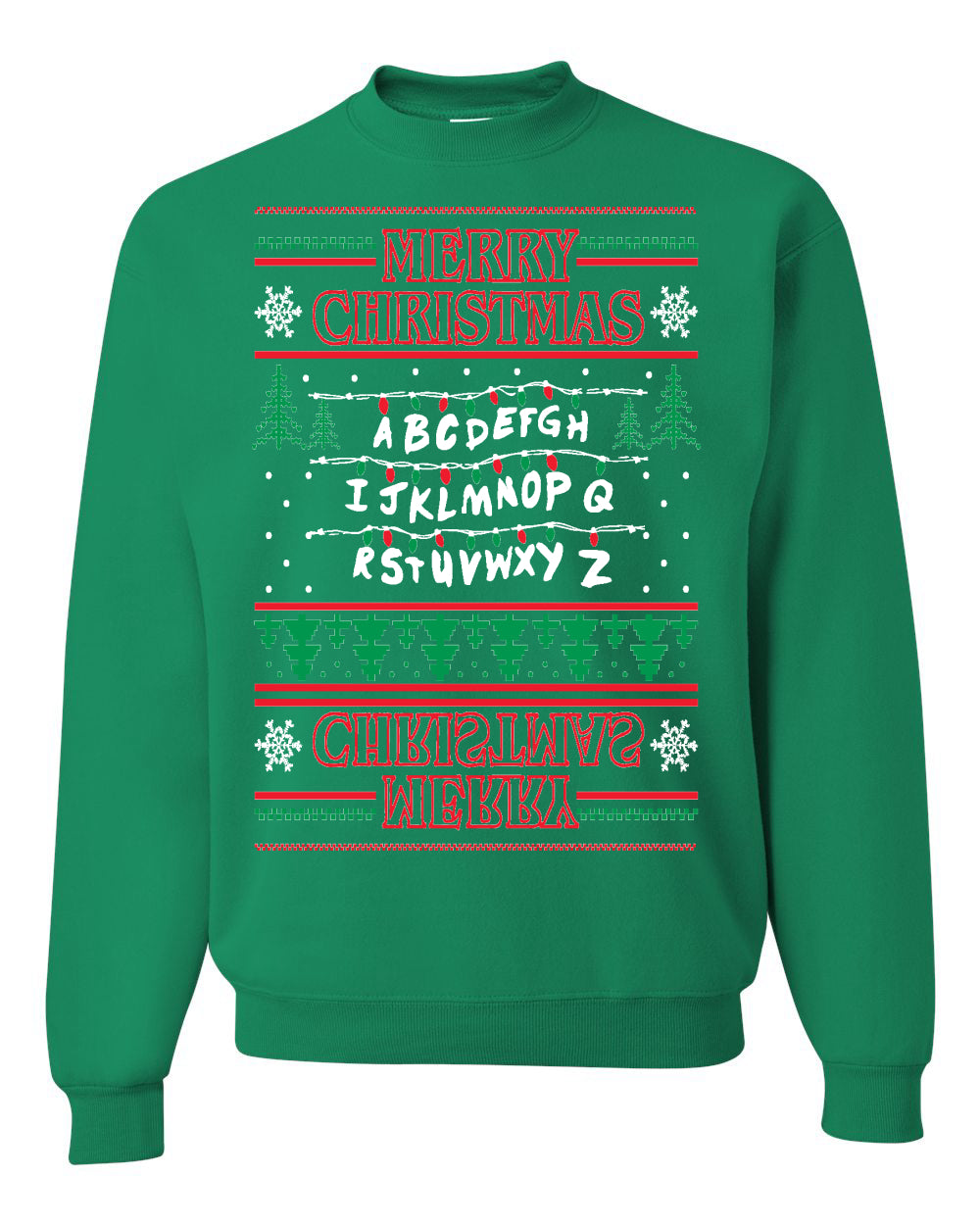 Merry Christmas Alphabet A-Z Christmas lights  Ugly Christmas Sweater Unisex Crewneck Graphic Sweatshirt