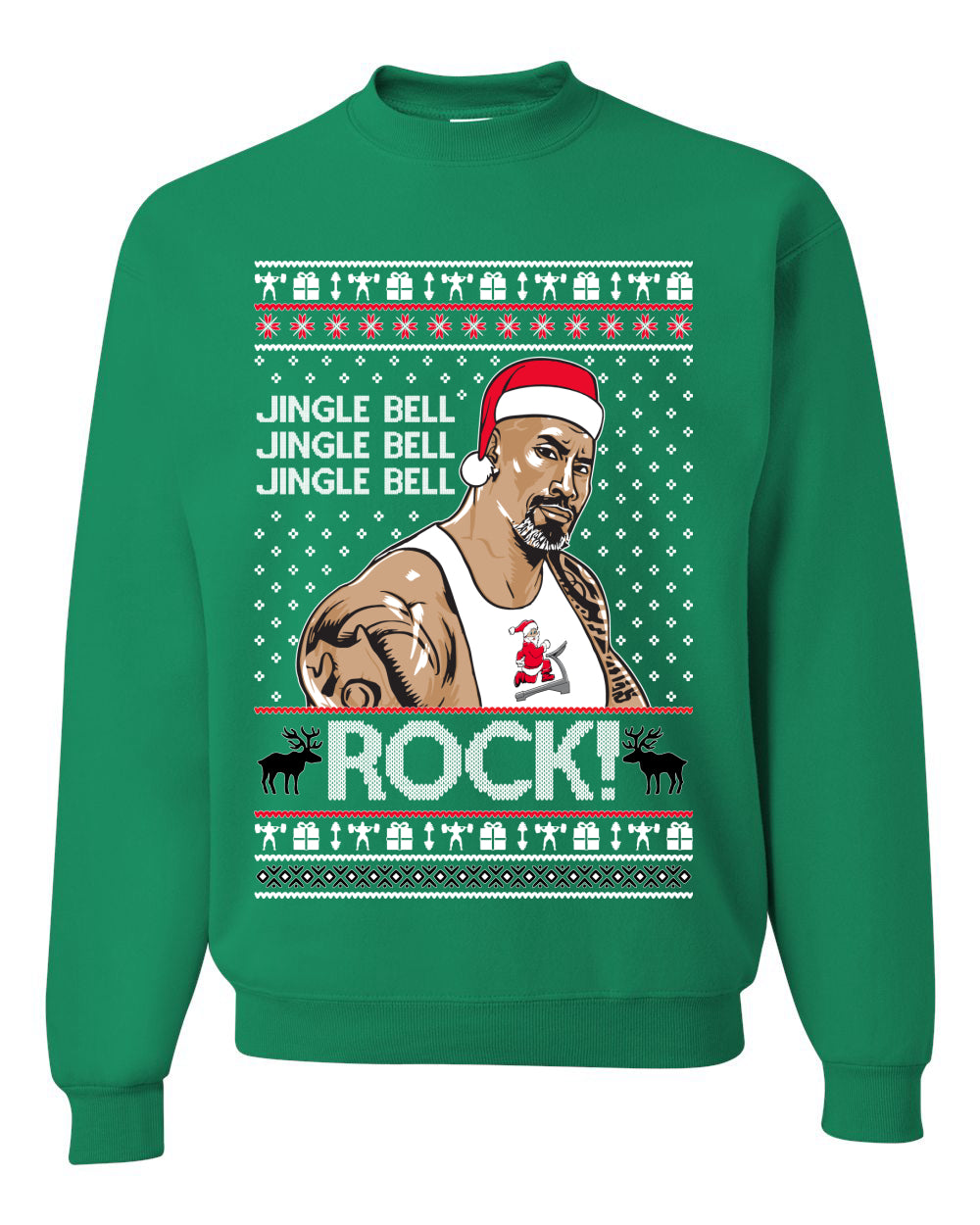 Funny The Rock Jingle Bell Rock Johnson  Ugly Christmas Sweater Unisex Crewneck Sweatshirt