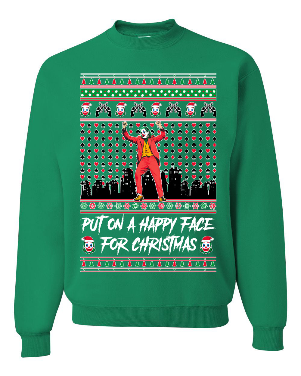 Villain Put on a Happy Face for Christmas  Ugly Christmas Sweater Unisex Crewneck Graphic Sweatshirt