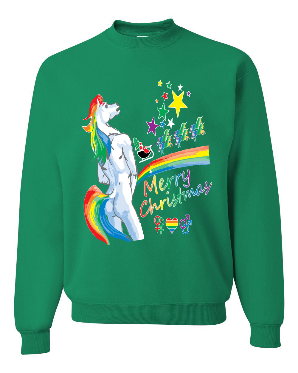 Unicorn Pissing Rainbow Merry Ugly Christmas Sweater Unisex Crewneck Graphic Sweatshirt