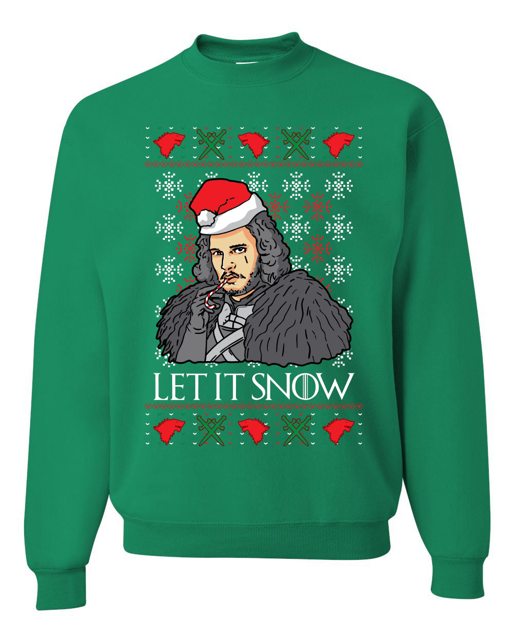 Let It Snow Jon Snow Full Color GoT Merry Ugly Christmas Sweater Unisex Crewneck Graphic Sweatshirt