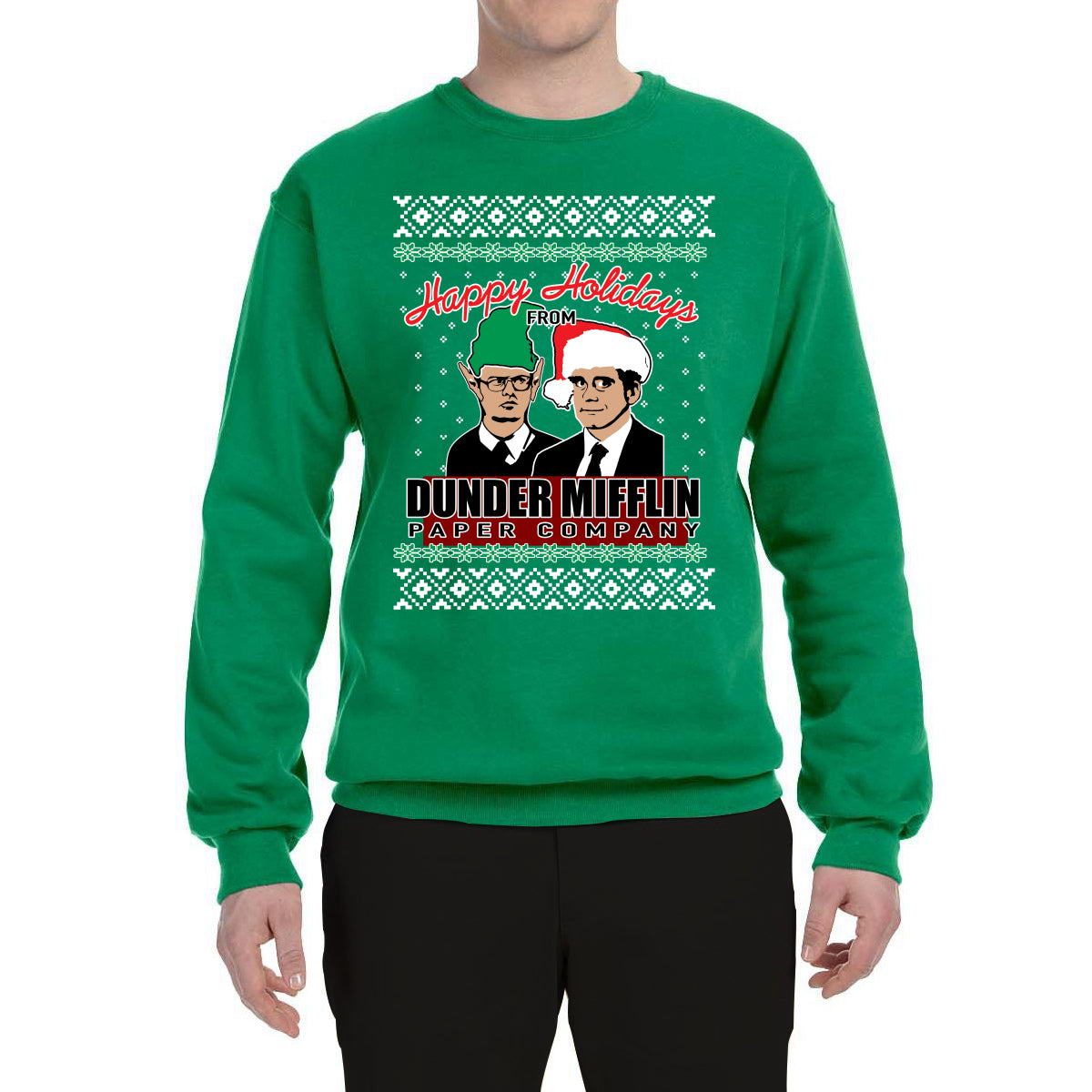 Happy Holidays From Dunder Mifflin Inc, Paper Company Mike and Dwight Ugly Christmas Sweater Unisex Crewneck Graphic Sweatshirt