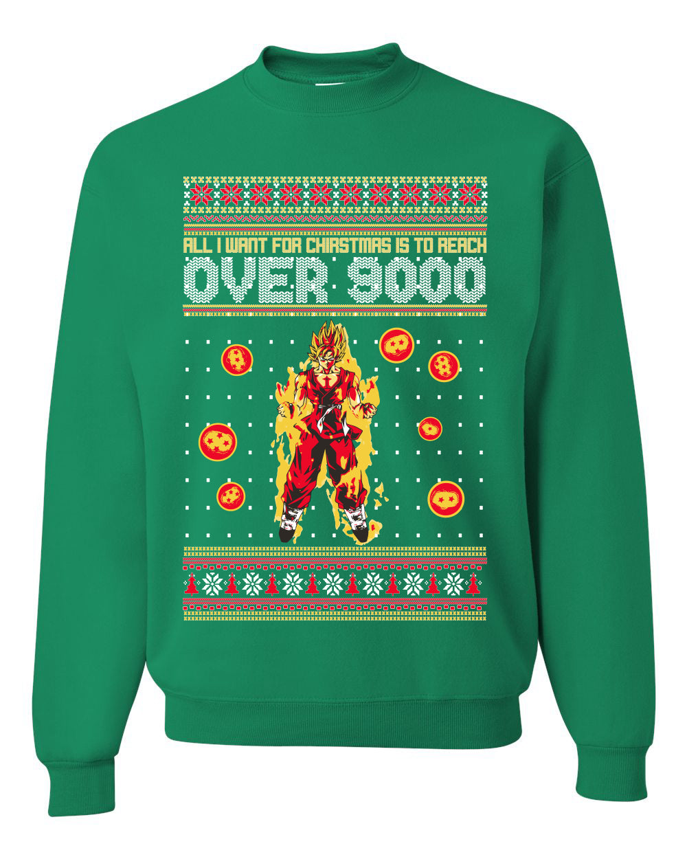 DBZ Anime Cartoon Fan Reach Over 9,000 Ugly Christmas Sweater Unisex Crewneck Sweatshirt