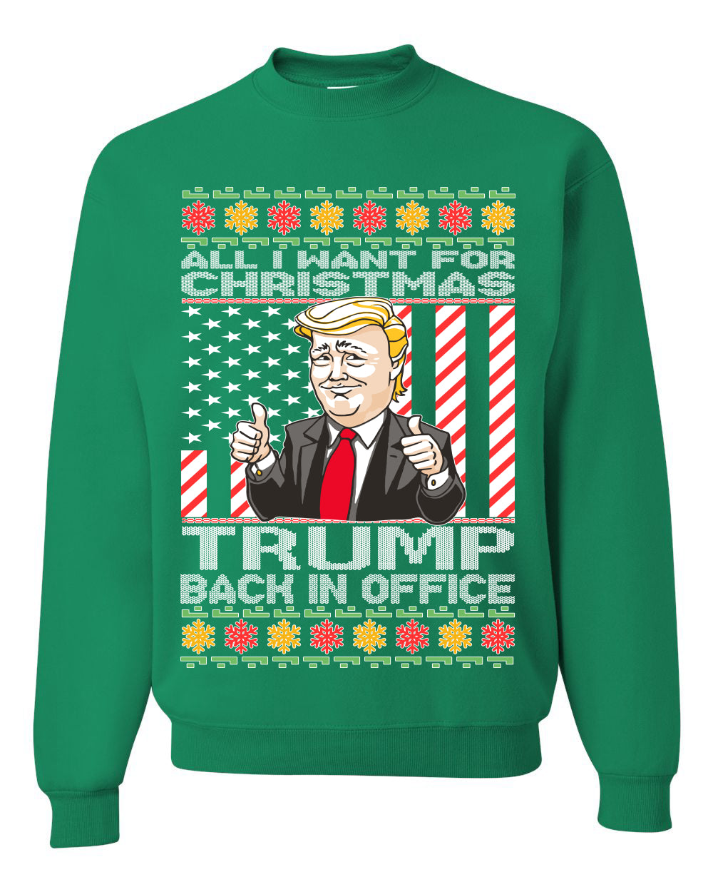 All I Want For Christmas is Trump Back In Office  Merry Ugly Christmas Sweater Unisex Crewneck Graphic Sweatshirt