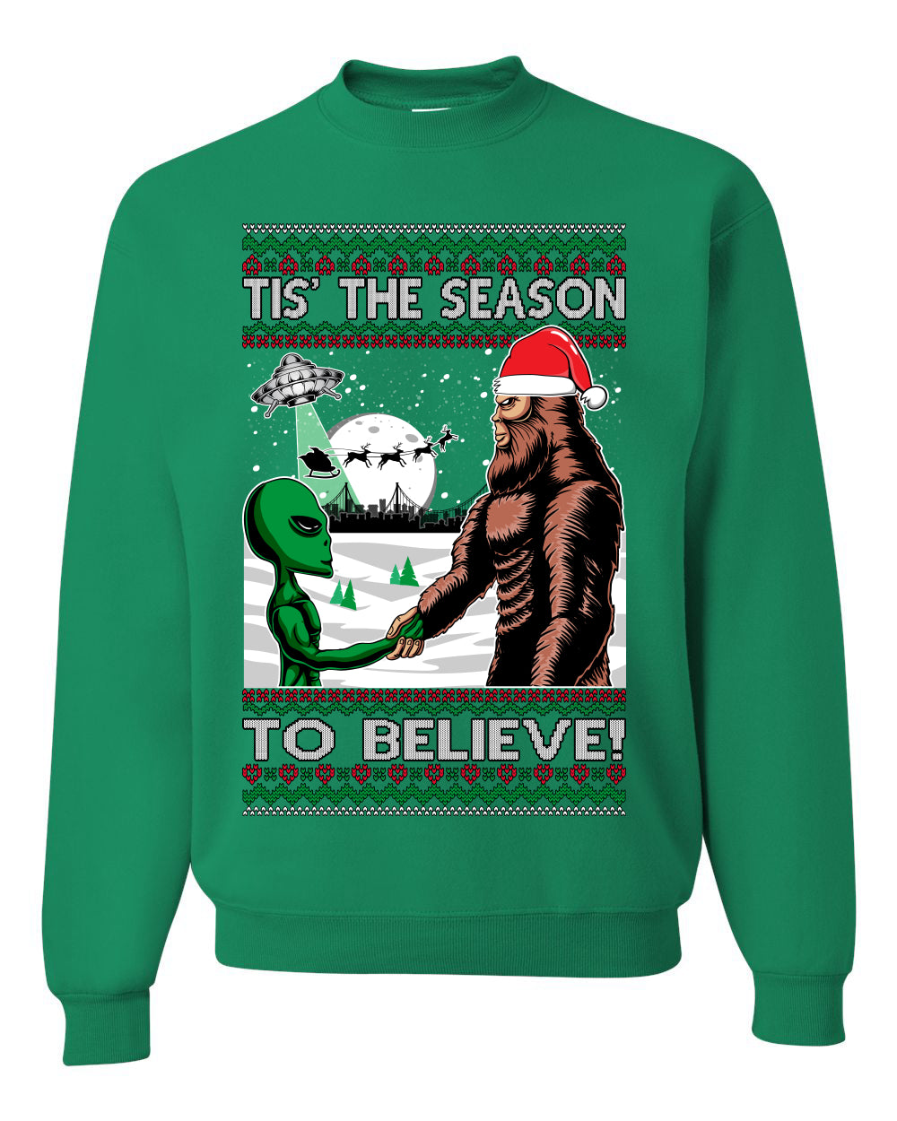 Bigfoot Tis' The Season to Believe in Conspiracies Aliens Ufo  Ugly Christmas Sweater Unisex Crewneck Graphic Sweatshirt