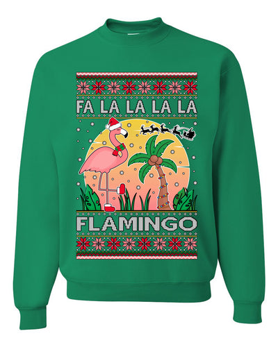 Fa La La La Mingo Pink Flamingo Santa Hat Lighting Trees Ugly Christmas Sweater Unisex Crewneck Graphic Sweatshirt