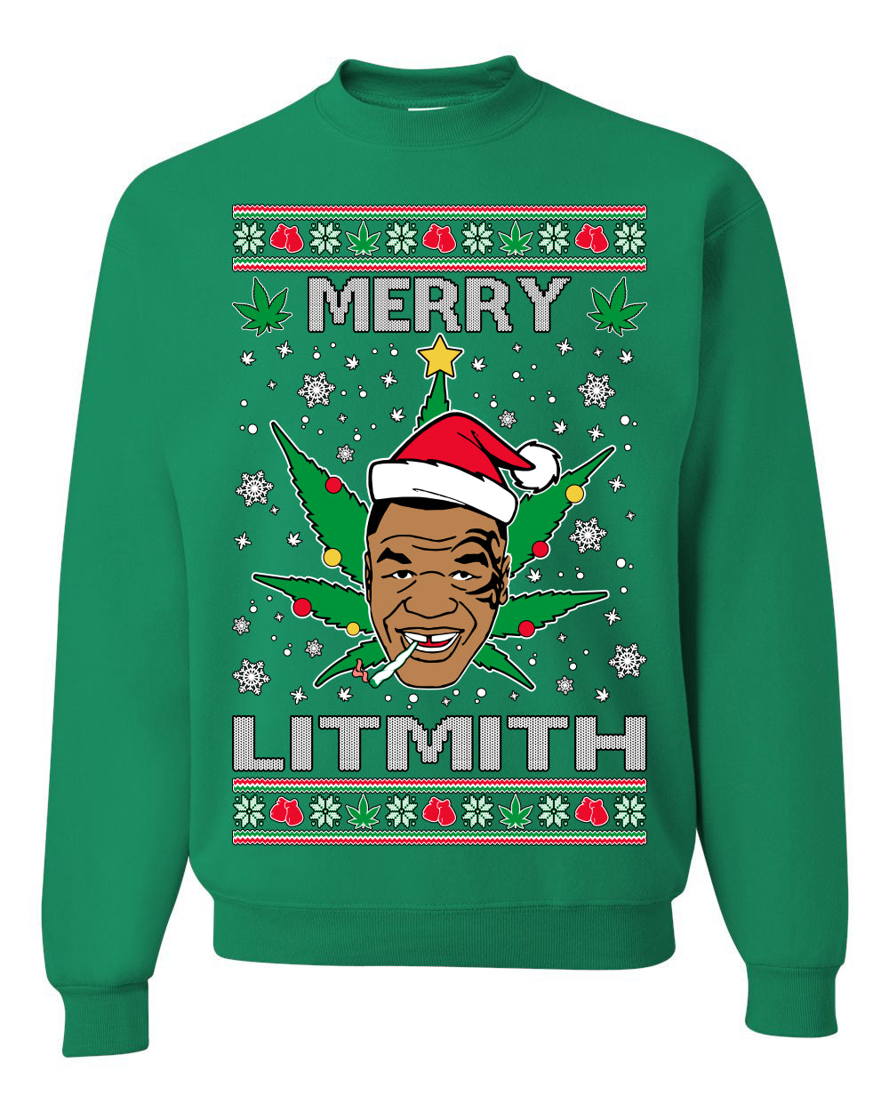 Merry Lithmith Weed Pot Leaf Join Stoner Ugly Christmas Sweater Unisex Crewneck Graphic Sweatshirt