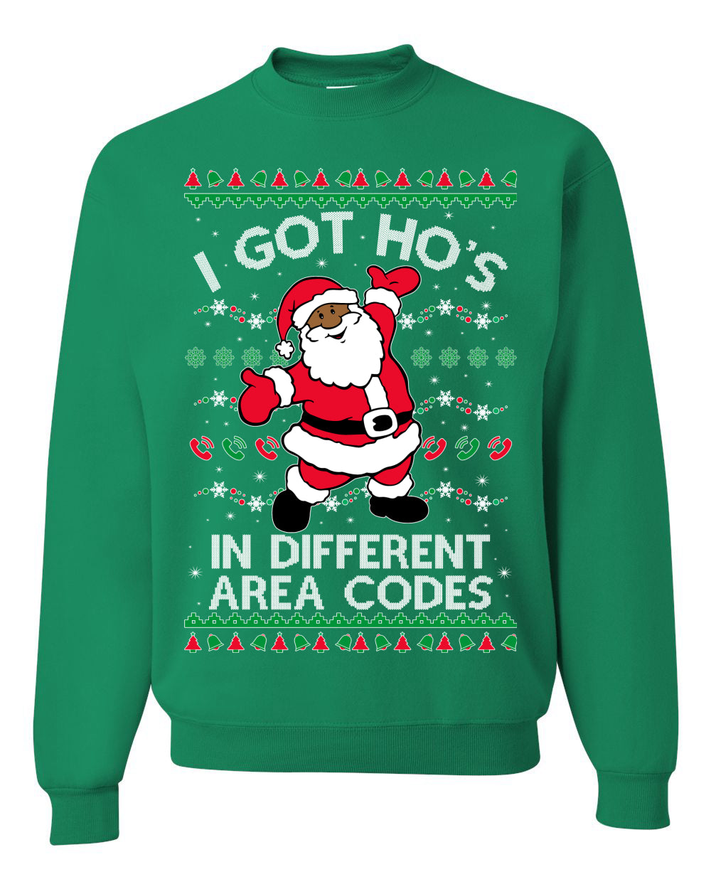 Black Santa Claus I Got Ho's in Different Area Codes Ugly Christmas Sweater Unisex Crewneck Graphic Sweatshirt